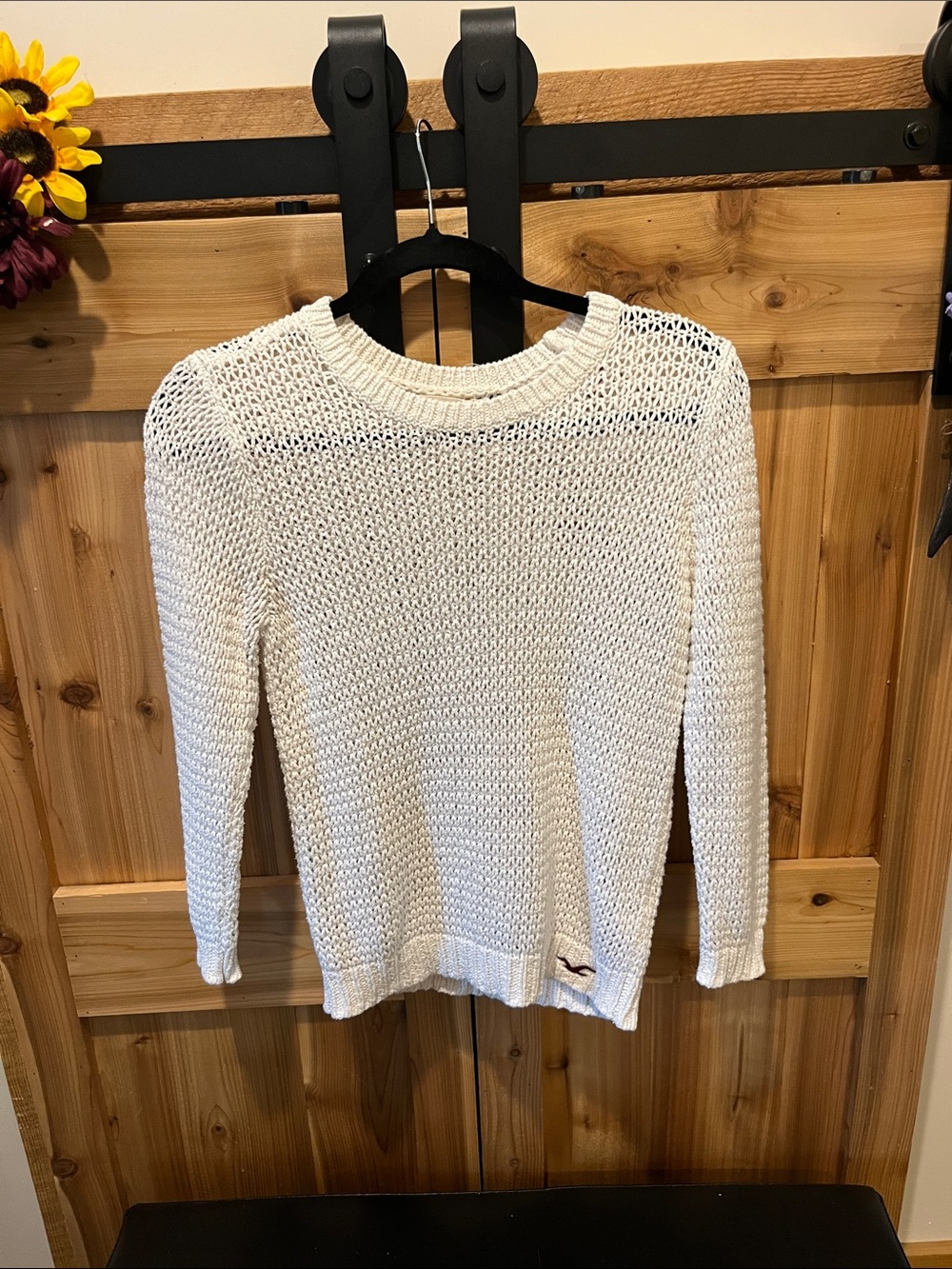 Hollister Ivory Open-Knit Crewneck Sweater